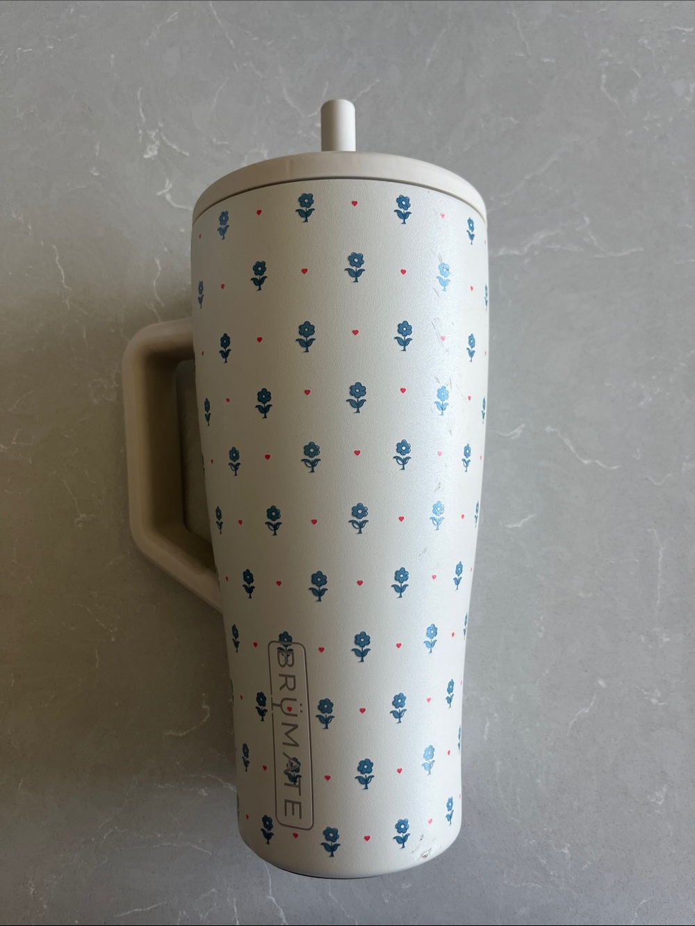 Brumate Cream Floral Travel Tumbler with Handle
